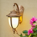 1-Light Opaline Glass Lantern Sconce Traditional Black/Brass Bell Small/Large Patio Wall Mounted Lamp