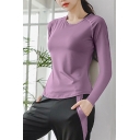 Womens Sport T-Shirt Chic Solid Color Raglan Quick Dry Crew Neck Long Sleeve Slim Fitted Yoga T-Shirt