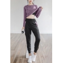 Creative Womens Co-ords Plain Quick Dry Long Sleeve Round Neck Tee Contrast-Panel Slim Fitted Pants Yoga Co-ords