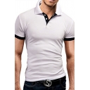 Elegant Men's Polo Shirt Contrast Trim Button Detail Turd-down Collar Short Sleeves Regular Fitted Polo Shirt