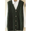 Classic Womens Sweater Vest Crochet-Knit Button Fly Sleeveless Tunic Regular Fit V Neck Vest