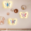 White/Pink/Blue Butterfly Wall Light Fixture Cartoon Metal LED Wall Lamp in Warm/White Light for Girls Bedroom
