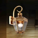 Traditional Tapered Lantern Wall Sconce 1 Light Transparent Glass Wall Light in Brass