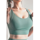 Novelty Womens Sport Cami Top Plain Cross Beauty-Back Cropped Sleeveless Scoop Neck Slim Fitted Fitness Bra
