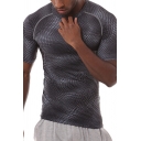 Vintage Mens Fitness T-Shirt Snakeskin Print Quick Dry Sweat-Absorbing Skinny Fitted Short Sleeve Crew Neck Tee Top
