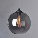 Spherical Smokey Glass Hanging Light Kit Vintage 1 Head Dining Room Down Lighting Pendant, 8