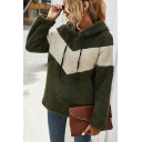Basic Hooded Sweatshirt Color Block Faux Fur Drawstring Detail Long-sleeved Regular Fitted Hoodie
