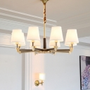 Radial Metal Chandelier Vintage 6/8-Light Parlor Suspended Lighting Fixture with Cone Fabric Shade in White