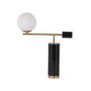 Marble Lever Table Lighting Post-Modern Style 1 Bulb Black/White and Brass Night Lamp with Ball Glass Shade
