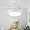 Minimal Round Hanging Fan Light Fixture Acrylic Dining Room 4 Blades LED Semi Flush Mounted Light in White, 20