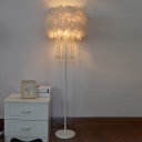 White Drum Floor Lamp Romantic Nordic Style 1 Bulb Feather Standing Light with/without Draping Crystal
