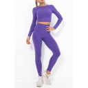 Elegant Womens Running Set Heathered Contrast Piping Crew Neck Long Sleeves Slim Fitted High Waist Long Pants Co-ords
