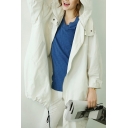 Womens Simple Plain Long Sleeve Drawstring Hem Zip Up Oversized Cocoon Trench Coat with Hood