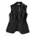 Basic Women's Vest Solid Collar Single-Breasted Shawl Collar Pockets Sleeveless Regular Fitted Suit Vest