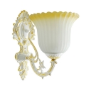White Glass Bell Wall Light Fixture Traditional 1 Light Aisle Wall Mounted Lamp in Bronze