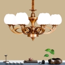 White Glass Rose Bud Suspension Lamp Traditional 3/6/8 Heads Tearoom Chandelier Light Fixture in Brass