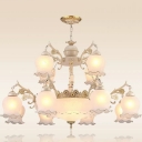 Traditional 2 Tiers Chandelier Lighting 15-Light Opal Glass Down Lighting Pendant with Ruffled Trim in White