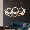 Gold Ring Crown LED Chandelier Stylish Modern Metal Hanging Pendant Light for Living Room