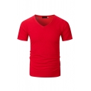 Men's Basic Simple V-Neck Short Sleeve Plain Fitted Henley Shirt