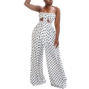 Unique Womens Co-ords Polka Dot Leopard Skin Print Tie-Front Cropped Sleeveless Strapless Bandeau Floor Length Regular Fitted Wide Leg Pants Co-ords