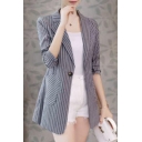Fancy Suit Jacket Solid Color Notched Collar Single-Breasted Pockets Long-sleeved Regular Fitted Suit Jacket for Women