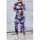Unique Womens Dress Floral Print See-Through Mesh Stretch Long Sleeve Maxi Slim Fitted Mock Neck Bodycon Dress