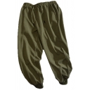 Mens Pants Chic Solid Color Drawstring Waist Cuffed Long Loose Fitted Tapered Jogger Pants