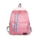 Stylish Plain Crisscross Bow Tied Canvas School Bag Backpack for Girls 30*12*41 CM
