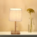 Square Shade Bedside Table Light Fabric 1-Light Nordic Pull Chain Nightstand Lamp in Wood