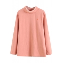 Womens Tee Top Stylish Embroidery Mock Neck Long Sleeve Loose Fitted T-Shirt