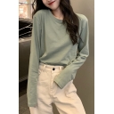 Basic Women's T-Shirt Solid Color Round Neck Long Sleeves Regular Fitted Tee Top