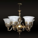Alabaster Glass Flared Chandelier Antique Style 5-Head Dining Room Hanging Light Fixture in Bronze