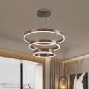 Aluminum 3 Layers Chandelier Minimalistic Gold/Coffee LED Circle Hanging Light for Living Room