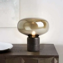 Oval Smoke Grey Glass Table Light Postmodern 1 Bulb Black Nightstand Lamp with Cylinder Marble Pedestal