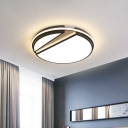 Novelty Simple Cut Round Ceiling Lamp Metal Bedroom LED Flush Mount Fixture in Black and Wood, White/3 Color Light