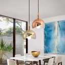 Clear Glass Dome Mobile Shade Pendant Mid Century Single-Bulb Gold/Rose Gold Hanging Ceiling Light for Living Room