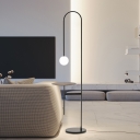 Black Arched Linear Floor Lamp Simple Style Single Metal Floor Reading Light with Table and Ball Cream Glass Shade