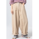 Novelty Womens Pants Plain Pockets Drawstring Waist Ankle Length Relaxed Fit Balloon Pants
