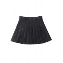 Classic Womens Skirt Solid Color Woolen Anti-Emptied Mini High Waist A-Line Pleated Skirt