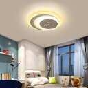 Acrylic Crescent Flush Mount Lighting Nordic White LED Ceiling Lamp with Star Cutouts in Warm/White Light, 8