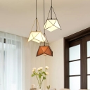 Diamond-Cut Fabric Pendant Ceiling Light Rustic 1-Light Restaurant Hanging Lamp with Wire Cage in Black/White/Gold