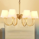 3/6/8-Head Chandelier Traditional Living Room Ceiling Suspension Lamp with Cone Fabric Shade and Swoop Arm in Gold