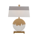 Melting Round Night Light Designer Marble 1 Head White and Gold Table Lamp with Trapezoid Fabric Lampshade