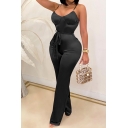 Fancy Women's Jumpsuit Solid Color Drawstring Waist Strapped Drawstring Waist Sleeveless Scoop Neck Slim Fitted Jumpsuit