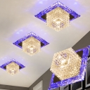 Square Crystal Flush Ceiling Light Fixture Modernist Chrome Finish LED Flush Light in Warm/Pink/Purple Light