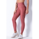 Stylish Yoga Leggings Solid Color Flap Pockets Design High Waist Butt Lift Elasticity Ankle Length Skinny Running Leggings for Women