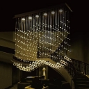 Wavy Dining Room Ceiling Flush Light Modern Crystal 6-Head Stainless Steel Flushmount Lighting