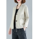Basic Women's Suit Jacket Plain Front Pockets Cotton and Linen Button Fly Notched Lapel Collar Long Sleeves Regular Fitted Suit Jacket