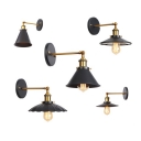 Iron Horn/Saucer/Shadeless Wall Lamp Industrial 1-Light Dining Room Wall Mount Light with Adjustable Arm in Black-Brass