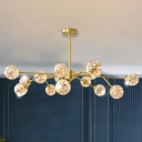 Postmodern Branch Chandelier Amber Glass 6/15/18 Lights Dining Room LED Starry Hanging Lamp in Gold, Natural/3 Color Light